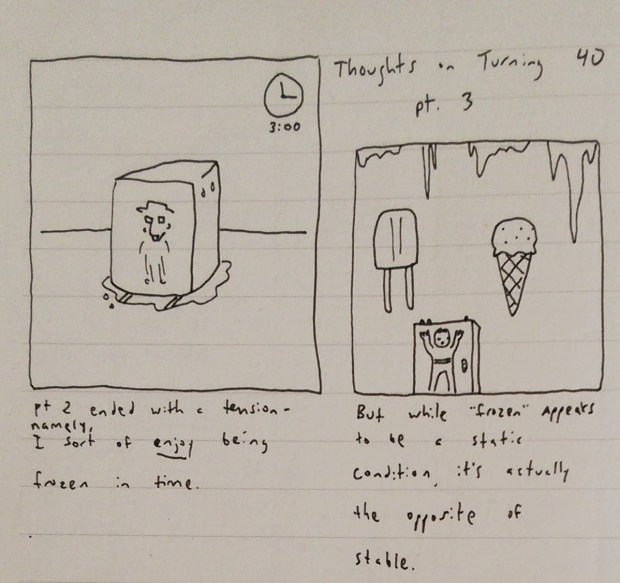 All comics drawn with s Micron O1 pen on a Paperblank Journal. No corrections or erasures. Boldly, onward, I draw.