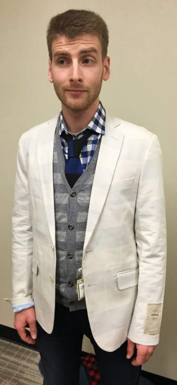 Paired with a gingham shirt, knit tie, and cardigan sweater, it's preppy with a side of grunge.